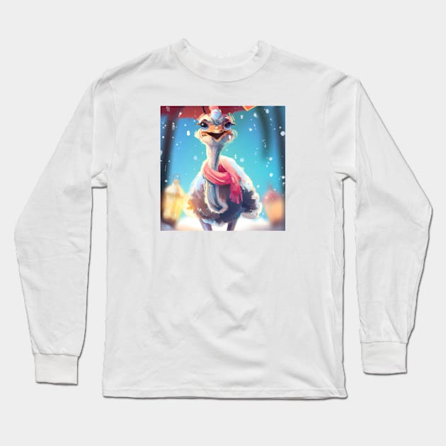 Cute Ostrich Drawing Long Sleeve T-Shirt by Play Zoo